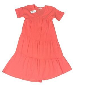 New In Women’s Sz Small Tiered Midi Dress Apricot Pockets Lined Raw Edges‎ Boho